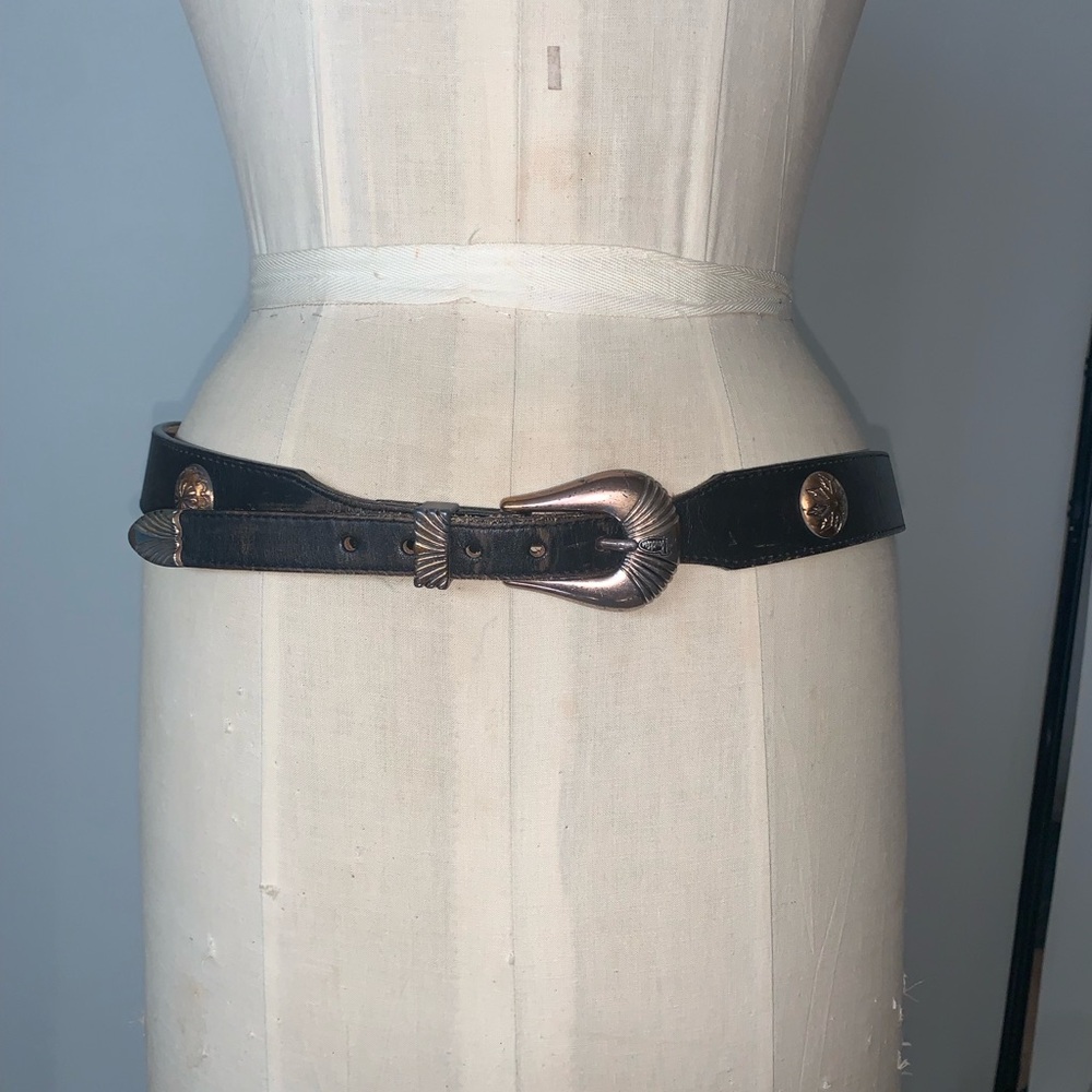 Justin vintage Leather Western Belt with Copper medallions 34 unisex